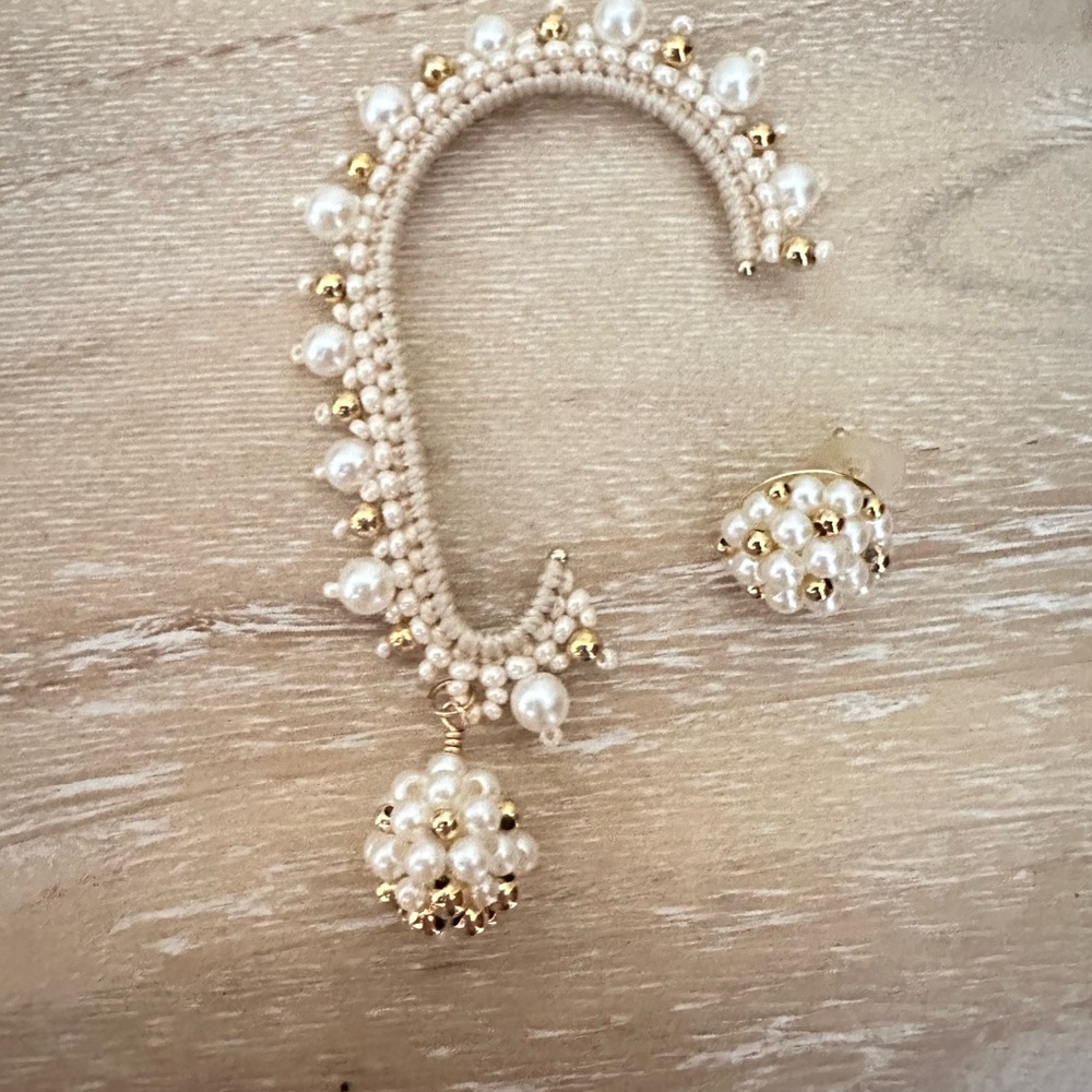 HANDMADE Pearl Earcuff with one matching earring.